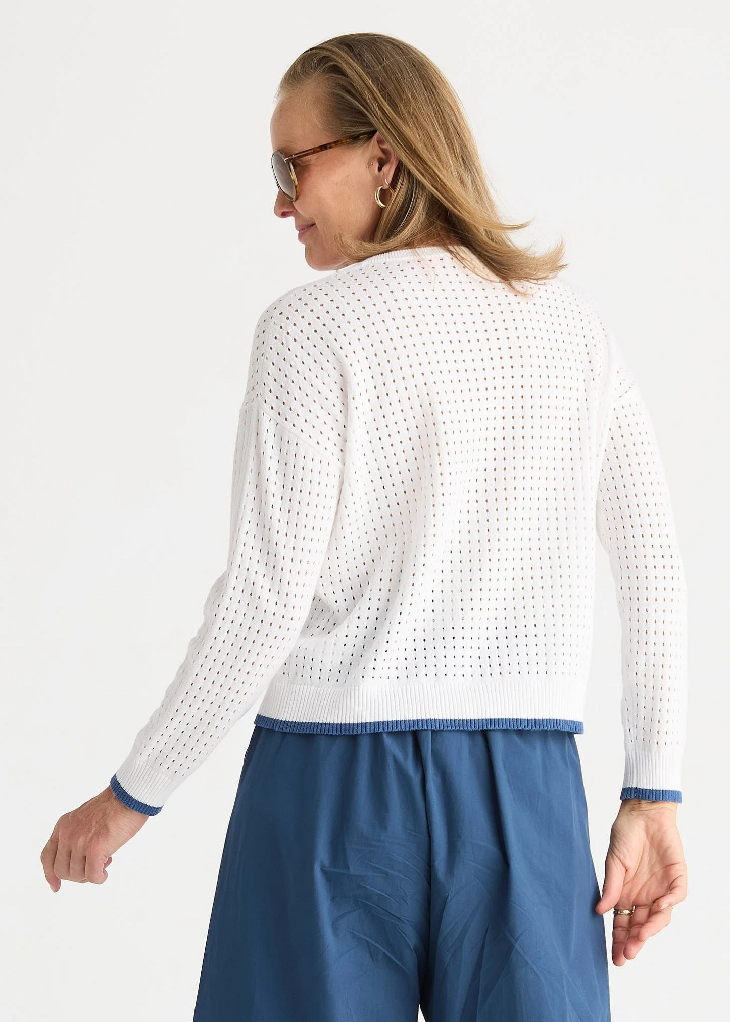 Zaket and Plover Pointelle Zip Cardi - White