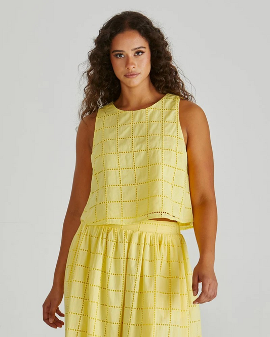 Sass Helmi Broderie Tank Yellow
