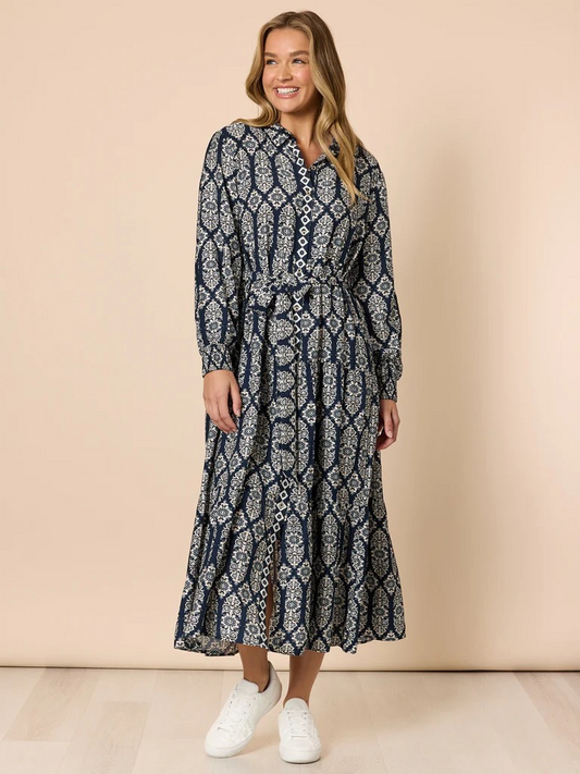 Threadz Lola Print Shirt Dress - Navy/White