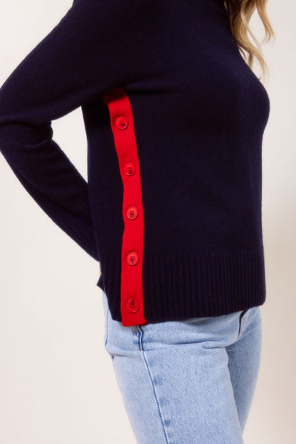 See Saw 100% Merino Wool Contrast Side Button Navy Red
