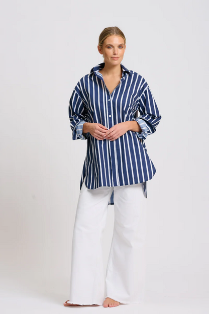 Shirty Bobbie Boyfriend Shirt - Navy Thick Stripe
