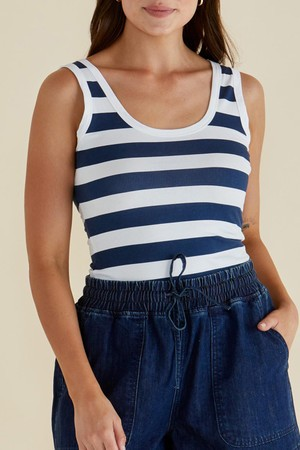 Betty Basics Emma Scoop Tank - Navy Bold Stripe