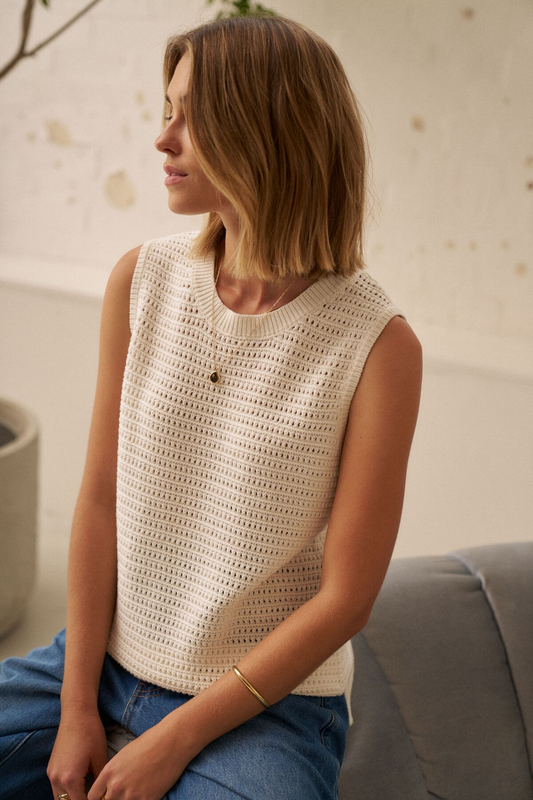 Ceres Life organic cotton mesh knit tank cream