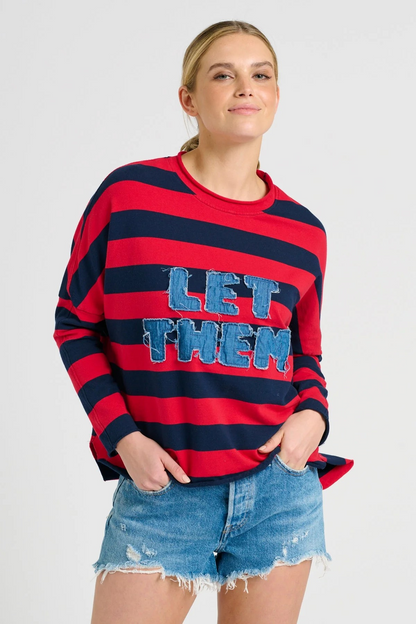 Shirty X EST Raw LET THEM Long Sleeve Sweatshirt - Red & Navy Stripe