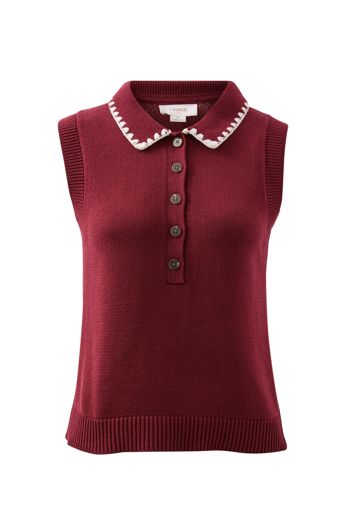 Ceres Life Cora Collared Button Knit - Pomegranate