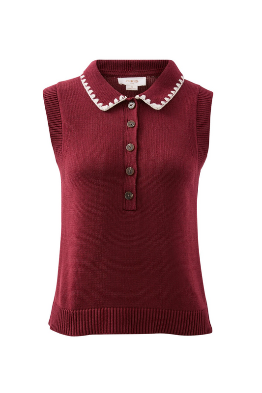 Ceres Life Cora Collared Button Knit - Pomegranate