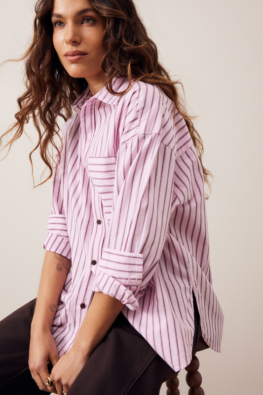 Ceres Life Peta Oversized Shirt - Sunfaded Pink Stripe