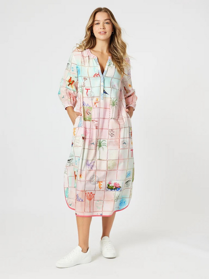 Threadz Capri Print Dress Pastel Pink Multi