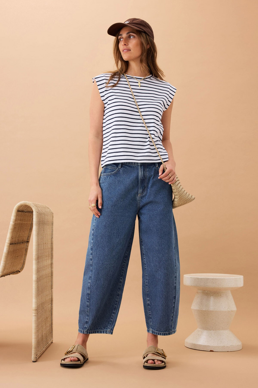 Ceres Life Maggie Tapered Barrel Jean - Fresh Indigo