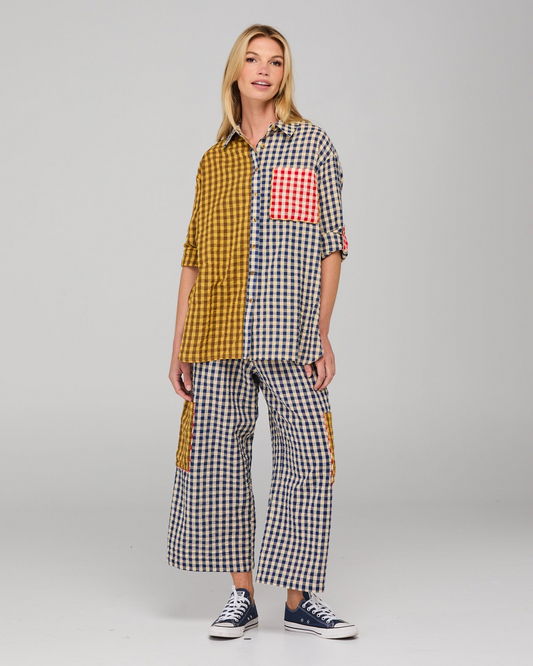 Boom Shankar Evelina Pant- Navy Seersucker | Online Women's Clothing Store