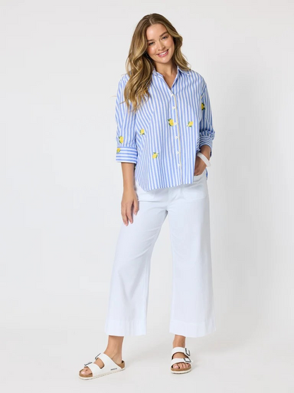 Threadz Spritz Embroidered Stripe Print Shirt - Blue/White