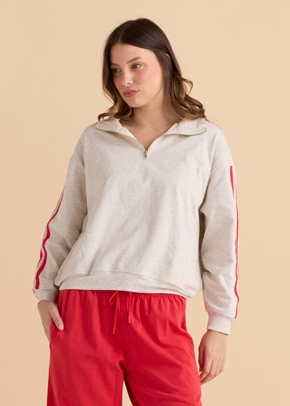 Betty Basics Rocco Quarter Zip Sweatshirt - Grey Marle