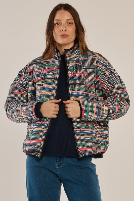Betty Basics Finch Reversible Jacket - Rainbow Houndstooth/Black