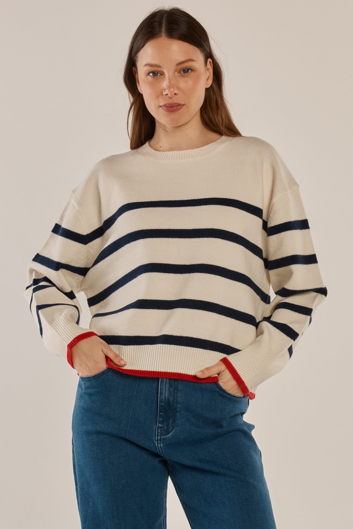 Betty Basics Leonie Knit Sweater - Navy/Off-White Stripe