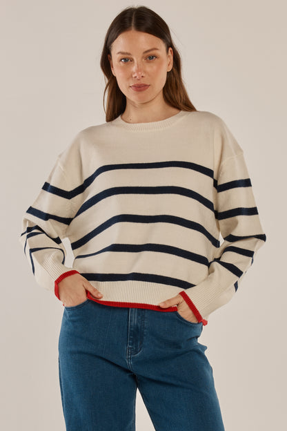Betty Basics Leonie Knit Sweater - Navy/Off-White Stripe