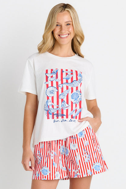 Betty Basics Ellia Crew Tee - Sun, Sea, Love Print