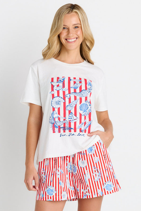 Betty Basics Ellia Crew Tee - Sun, Sea, Love Print