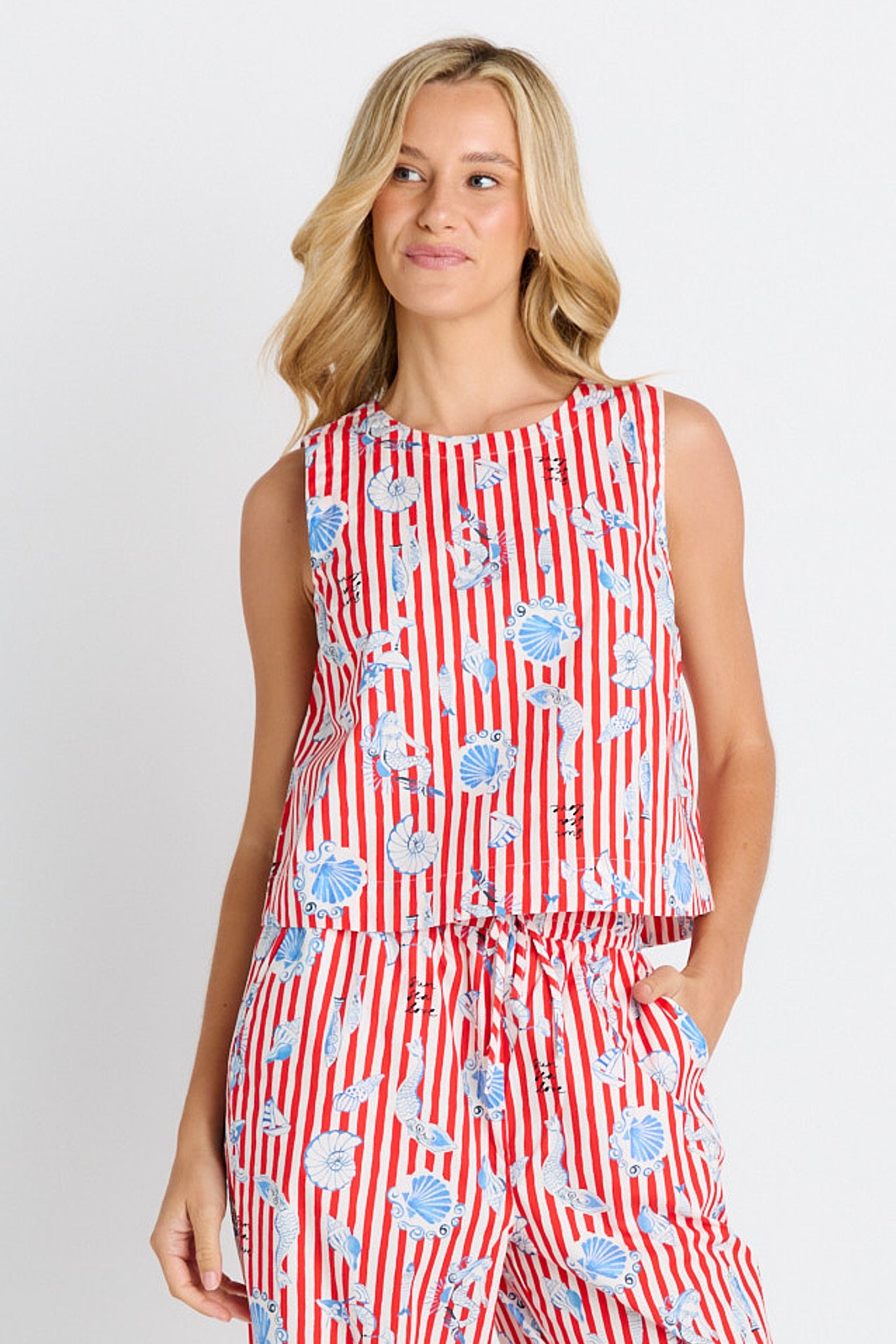 Betty Basics red/white striped sleeveless tank