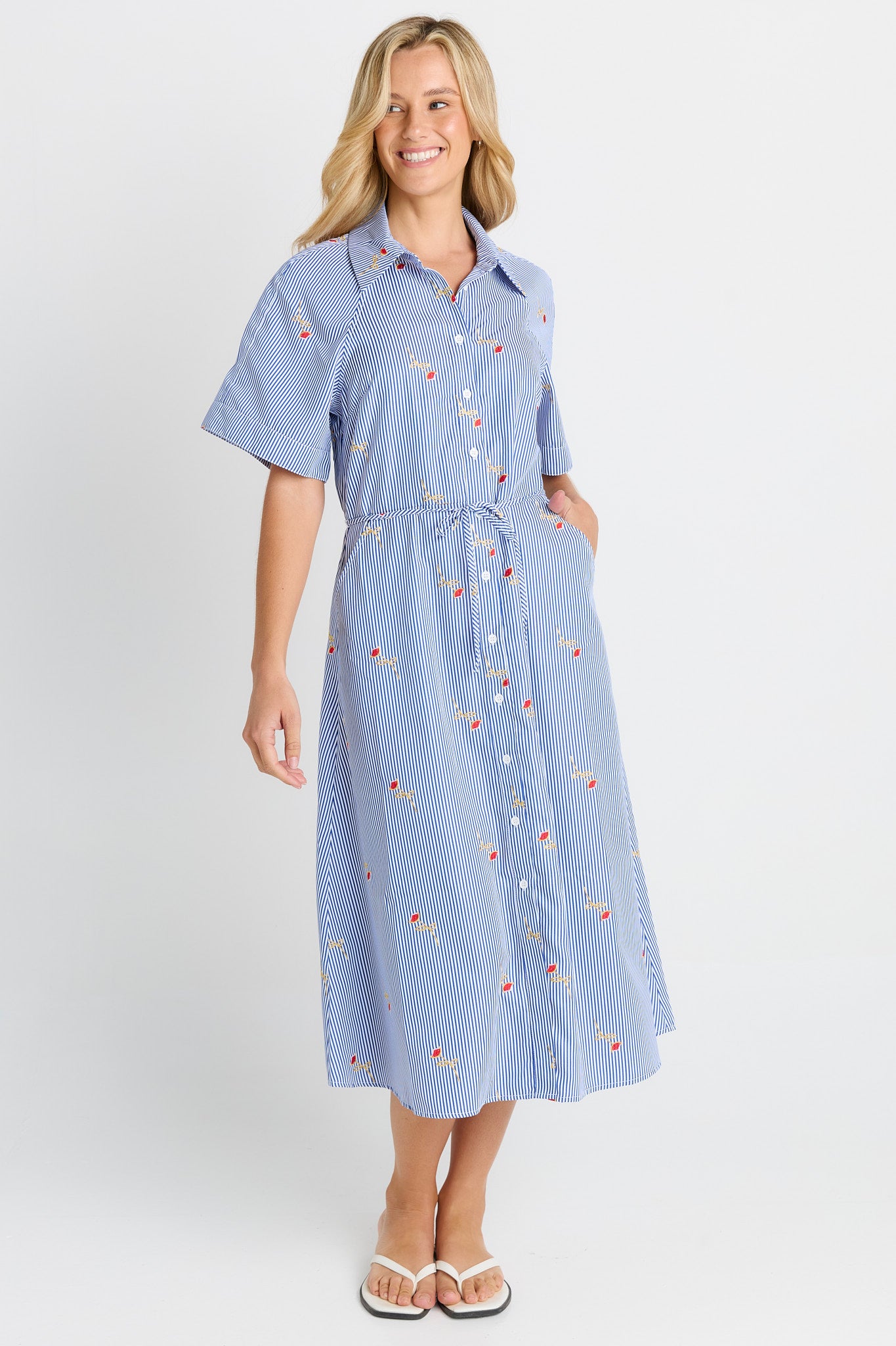 Betty Basics Shelley Shirt Dress - Rose Stripe Blue
