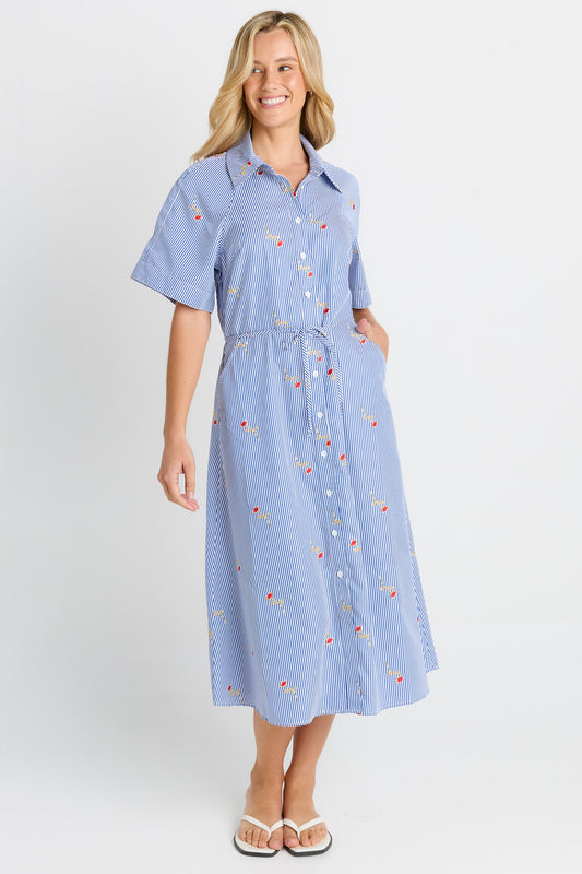 Betty Basics Shelley Shirt Dress - Rose Stripe Blue