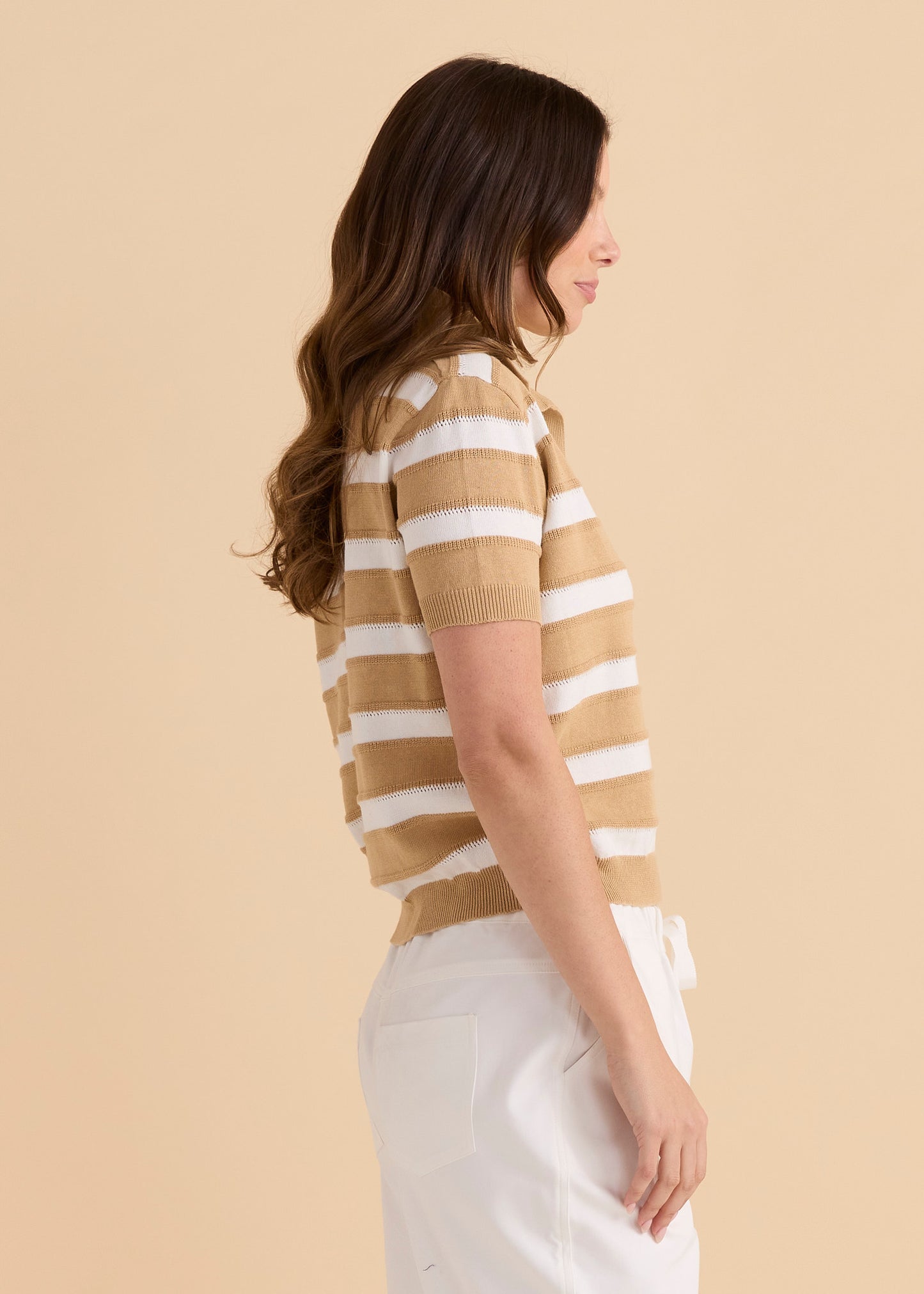 Betty Basics Salford Knit Polo - Beige and White