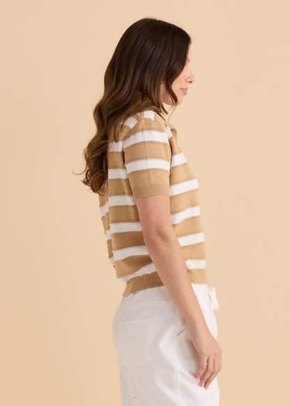 Betty Basics Salford Knit Polo - Beige and White