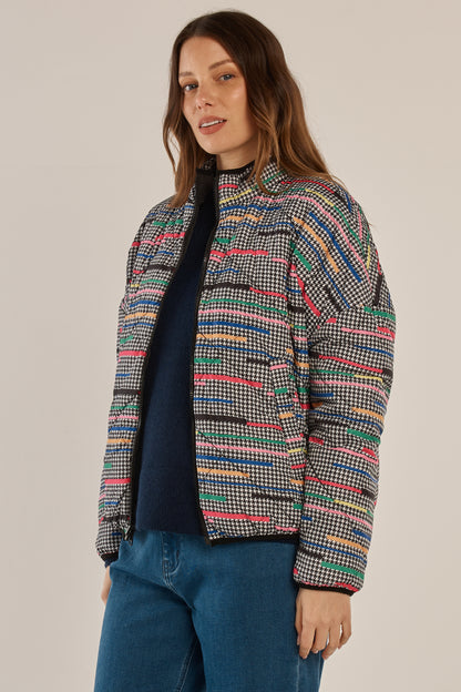 Betty Basics Finch Reversible Jacket - Rainbow Houndstooth/Black