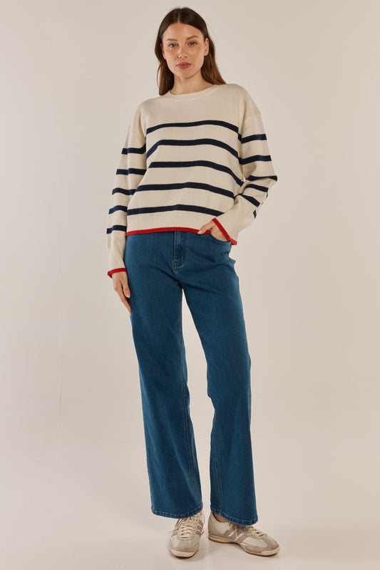 Betty Basics Leonie Knit Sweater - Navy/Off-White Stripe