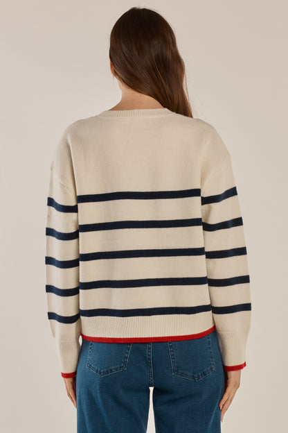 Betty Basics Leonie Knit Sweater - Navy/Off-White Stripe