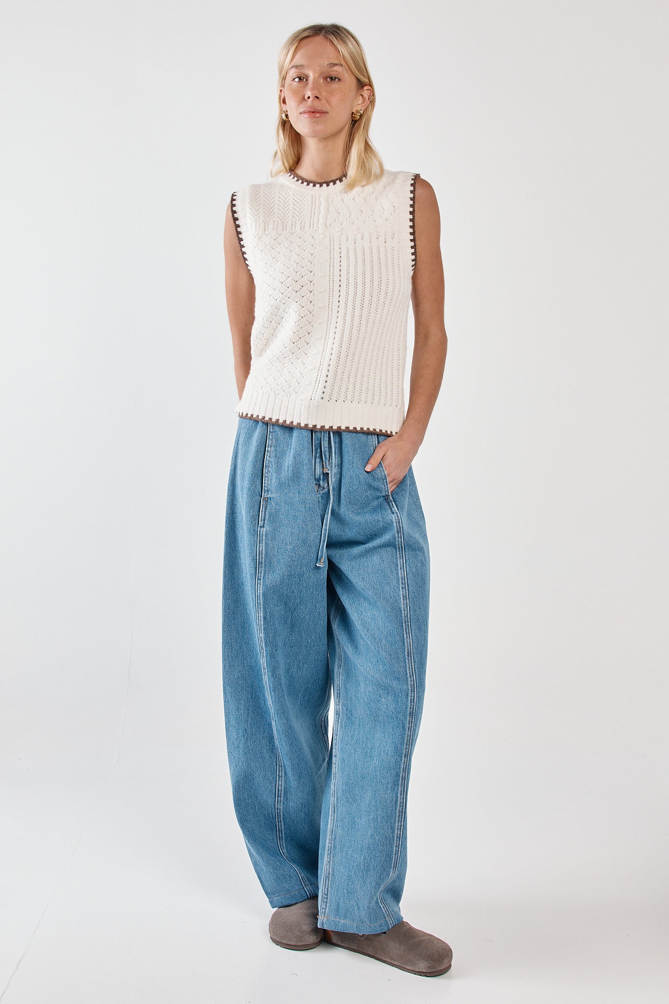 Sass Tonia Knit Vest - Cream/Mushroom