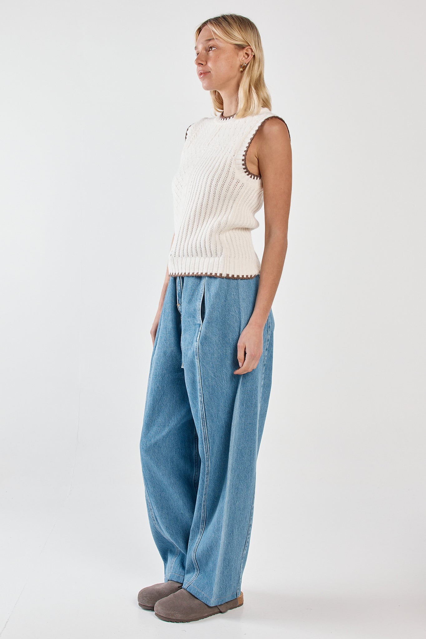 Sass Tonia Knit Vest - Cream/Mushroom