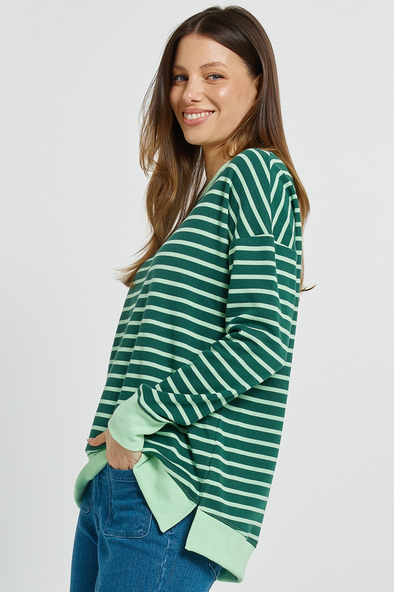 Betty Basics striped crew neck sweatshirt - green