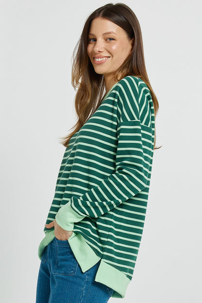 Betty Basics striped crew neck sweatshirt - green