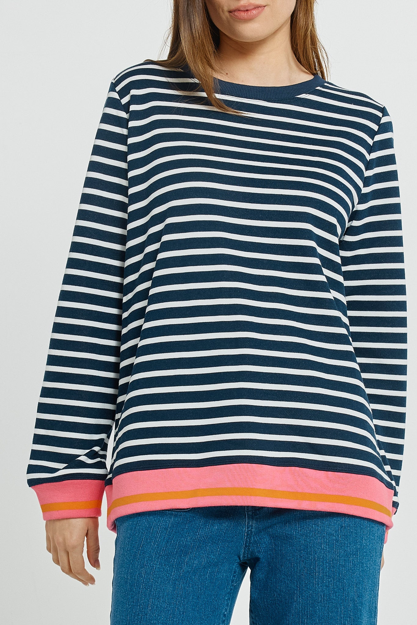 Betty Basics women's navy striped sweatshirt