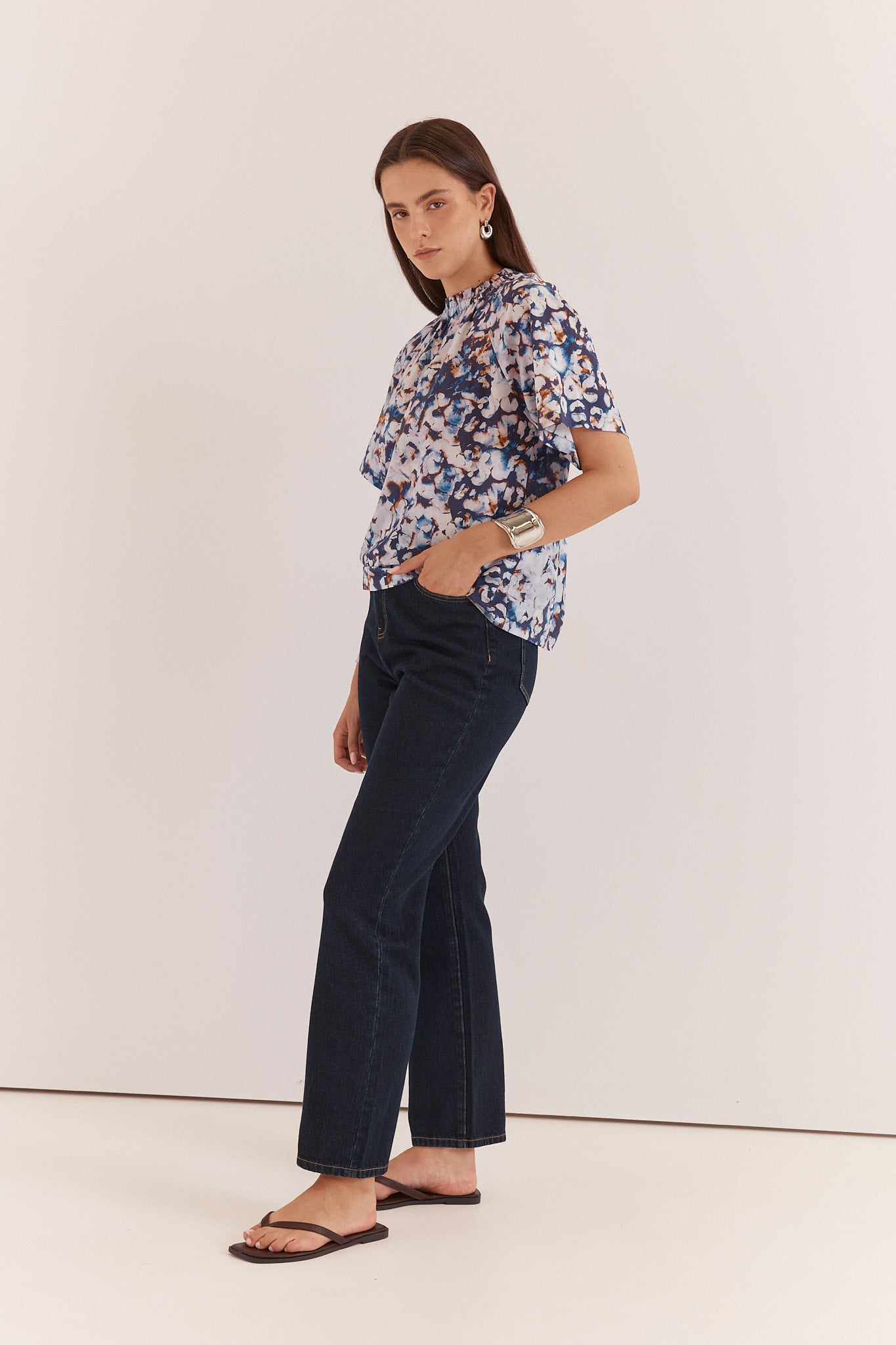 Betty Basics Anika Frill Neck Blouse - Violet Floral