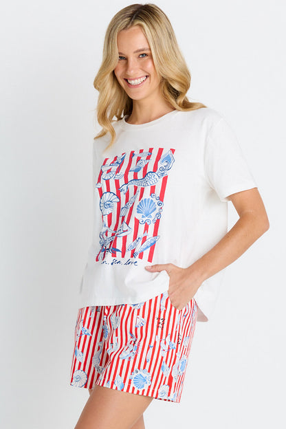 Betty Basics Ellia Crew Tee - Sun, Sea, Love Print
