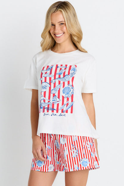 Betty Basics Ellia Crew Tee - Sun, Sea, Love Print