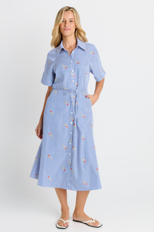 Betty Basics Shelley Shirt Dress - Rose Stripe Blue
