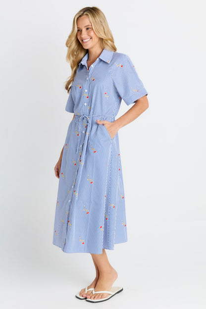 Betty Basics Shelley Shirt Dress - Rose Stripe Blue