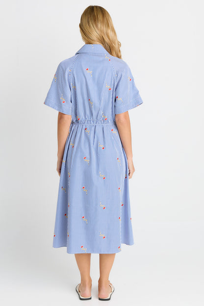 Betty Basics Shelley Shirt Dress - Rose Stripe Blue