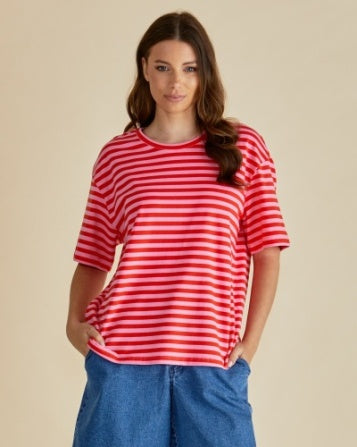 Pink/Red stripe Betty Basics Relax Boxy Tee | Sterling Belle
