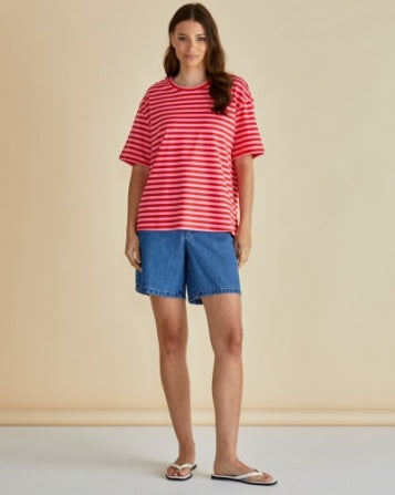 Pink/Red stripe Betty Basics Relax Boxy Tee | Sterling Belle