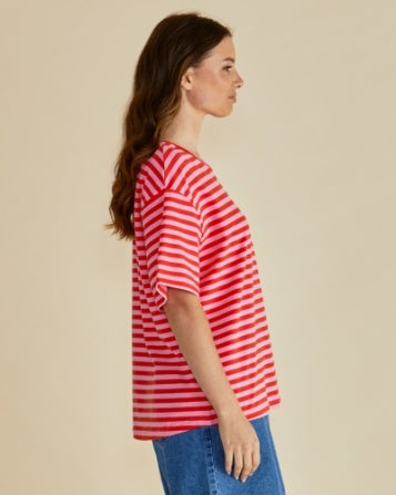 Pink/Red stripe Betty Basics Relax Boxy Tee | Sterling Belle