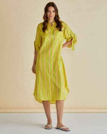 Yellow/Pink Stripe Betty Basics Hayman Shirt Dress