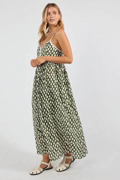 Ibisa Cotton Maxi Dress with Spaghetti Straps and Fitted Bodice