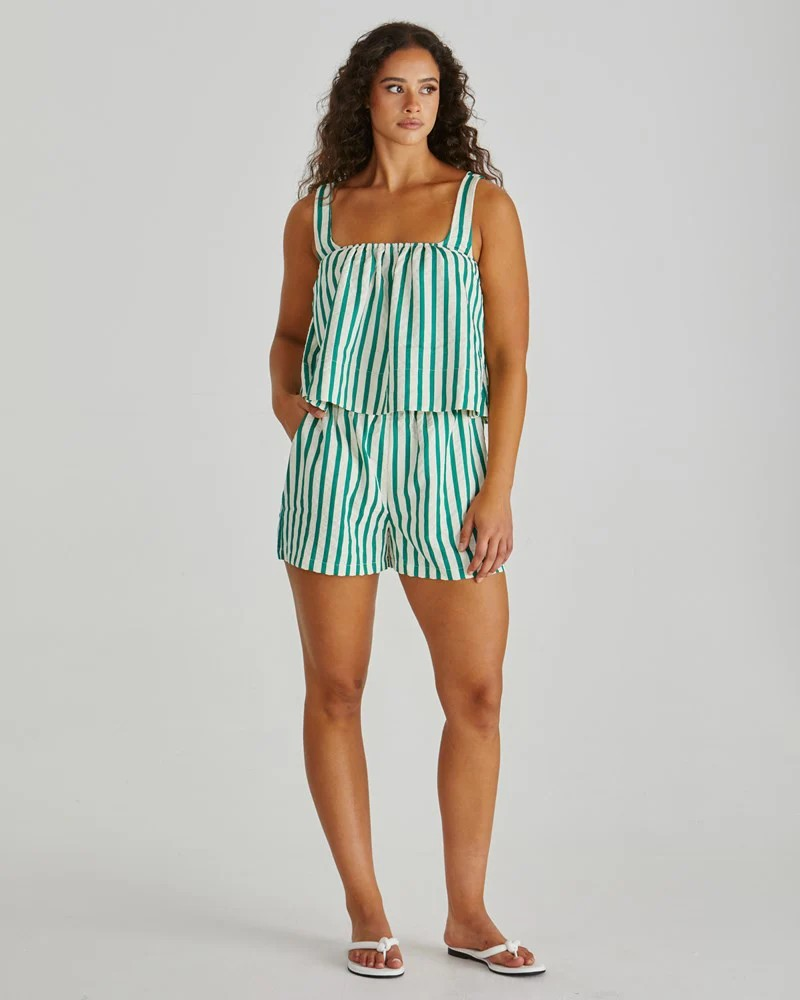 Sass Henri Baby Doll Top Green Stripe
