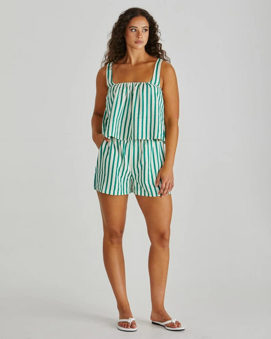 Sass Henri Baby Doll Top Green Stripe