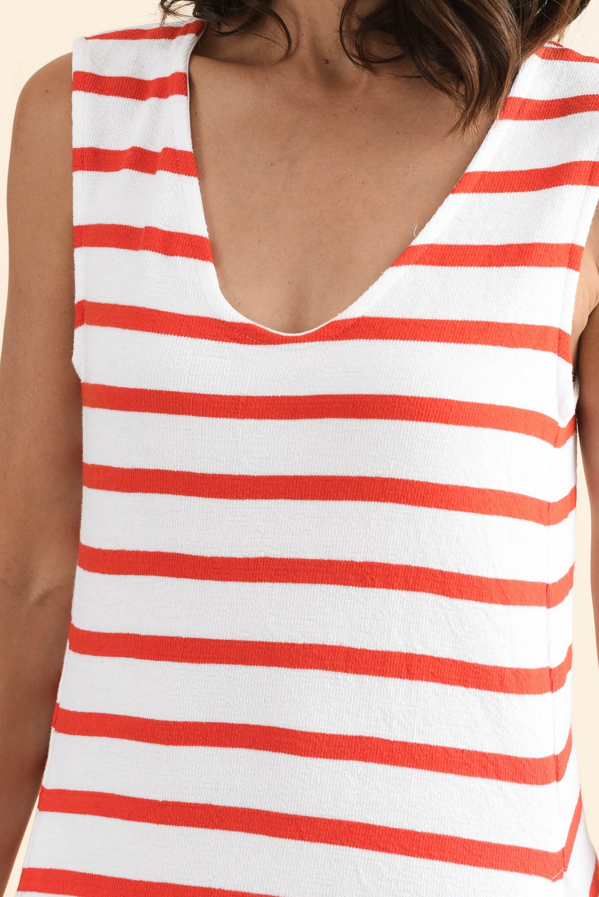 White and Orange Striped Cotton Midi Dress | Foxwood Clothing