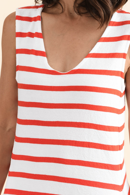 White and Orange Striped Cotton Midi Dress | Foxwood Clothing