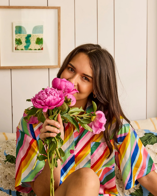 Kip and Co Fete Diagonal Stripe Adult Eco Satin Shirt & Short Pyjama Set